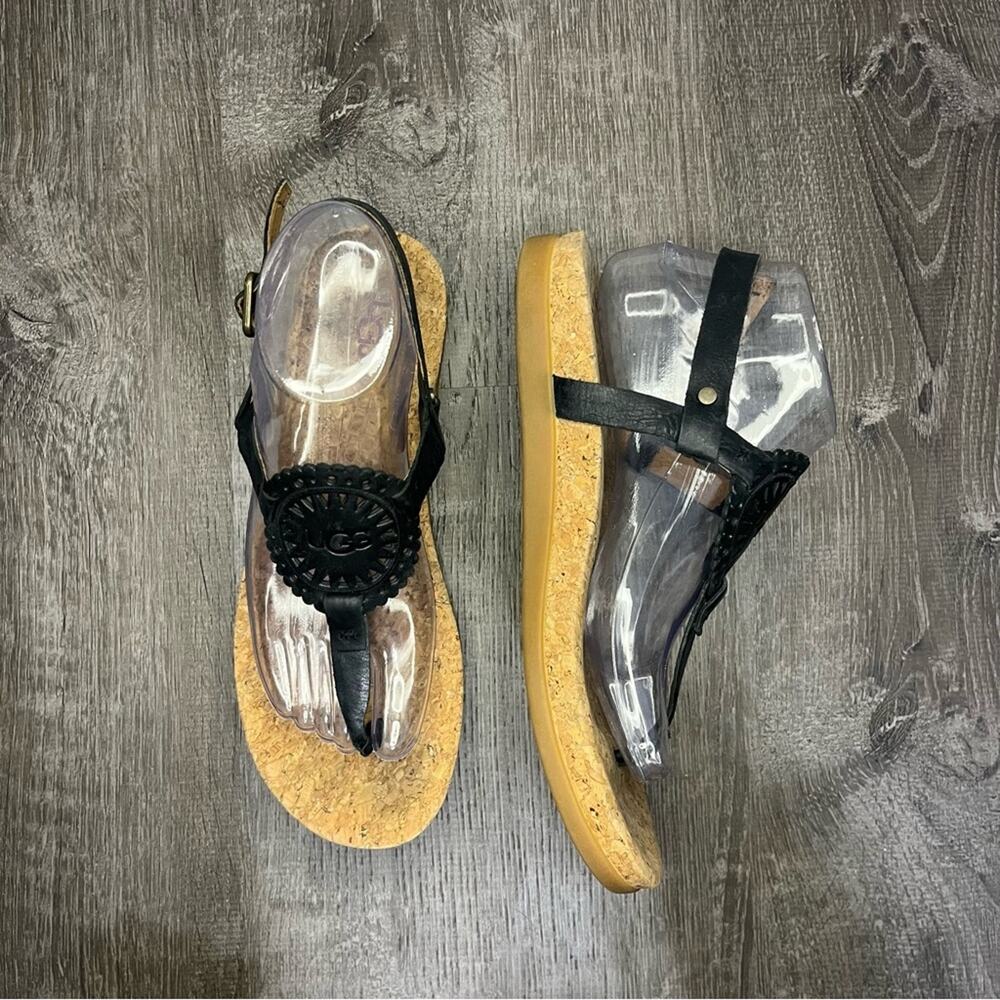 UGG Ayden II Logo Black T Strap Sandals Size 9